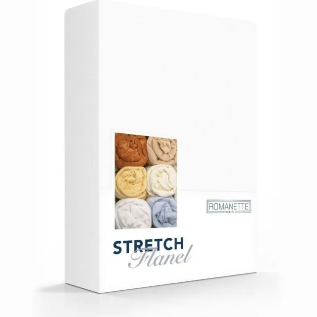Romanette stretch flanel hoeslaken - Wit - Lits-jumeaux (160/180 x 200/220 cm)