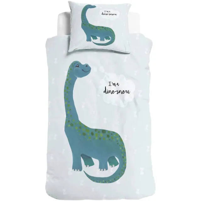 Bedsupplies Dino Snore Dekbedovertrek - 140x200/220 cm - Eenpersoons - Dino Print - Inclusief Kussensloop 60x70 cm Wit
