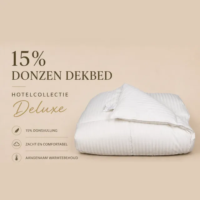 Polydaun Dekbed 15% eendendons, 85% eendenveertjes met hotelstreep-140x220 cm *- Nomite - warmteklasse 2 - 1-persoons wit