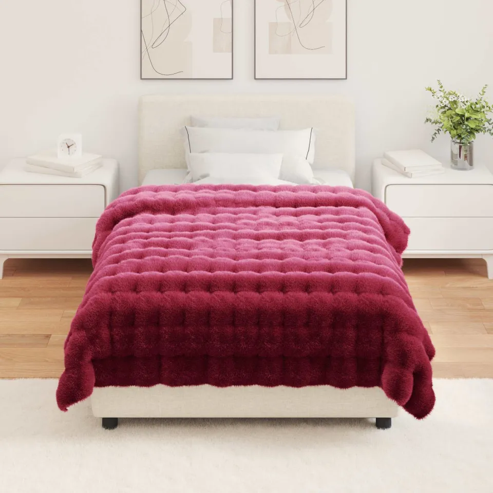 vidaXL Antislip deken van imitatie konijnenbont OLITE 4 st rood, foto 4