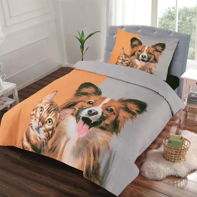 princessdekbedden Dekbedovertrek -Hond en kat - cm + 1 kussensloop Beige/Grijs