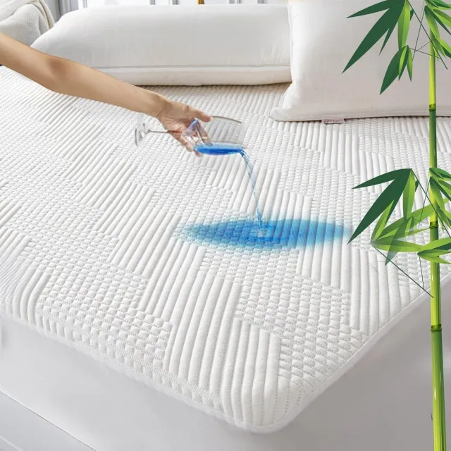 Famanu Matrasbeschermer topper 160x200 cm, waterdichte matrastopper van bamboe, geschikt voor matrassen tot 40 cm hoog Wit