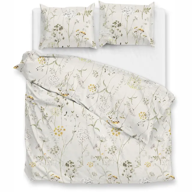 Zohome Leontine Dekbedovertrek - Naturel - Dekbedhoes van 100% Katoen-Flanel - Bloemen - 2 slopen 60/70 cm - AW25 Leontine Natural