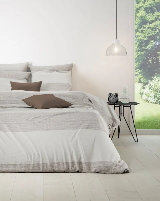 Mistral Home DEKBEDOVERTREK - katoen renforcé - 140 x 200 cm + 65 x 65 cm - eenpersoons - strepen - beige