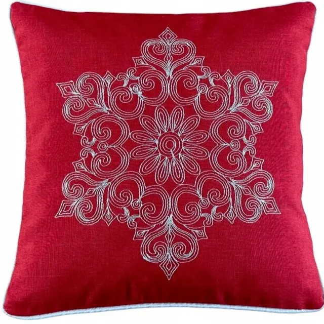DeHome Kerst Kussenhoes 40x40 cm Rood met Zilveren Borduurwerk