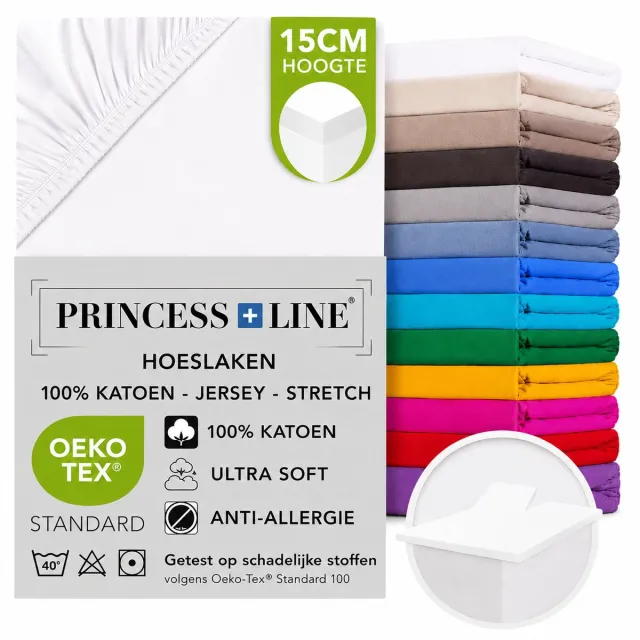 Princess Line Comfortabel Ultra-Soft Splittopper Hoeslaken 180x200 - 100% Katoen Jersey - Hoeslaken voor Elektrisch & Verstelbaar Bed - Rondom Elastiek - Hoekhoogte 15 cm - Bovensplit ca. 90 cm - Wit
