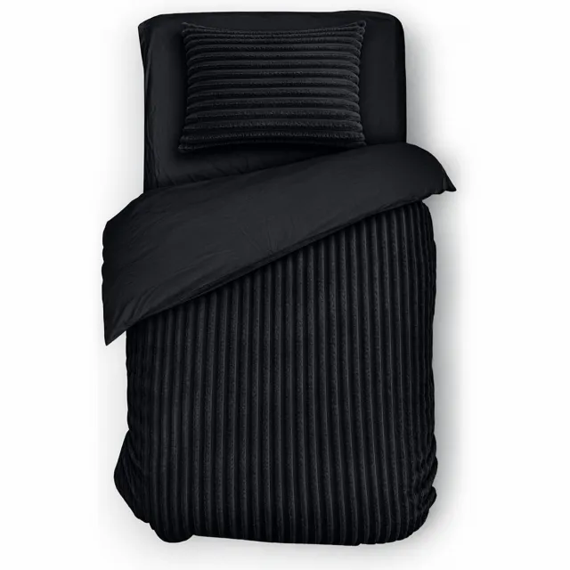 Eleganzzz Dekbedovertrek Teddy Rib Fleece - Black - Dekbedovertrek 140x200/220cm - 100% Teddy Rib Fleece - Eenpersoons dekbedovertrekken - 140x220cm - Teddy Dekbedovertrek - Fluffy Dekbedovertrek - Effen Dekbedovertrek Teddy Rib Black