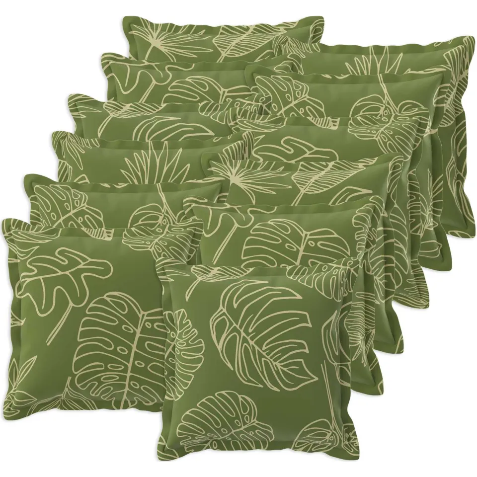 vidaXL Kussensloop 12 st HOUTEN Bladontwerp 40 x 40 cm Polyester groen, foto 3