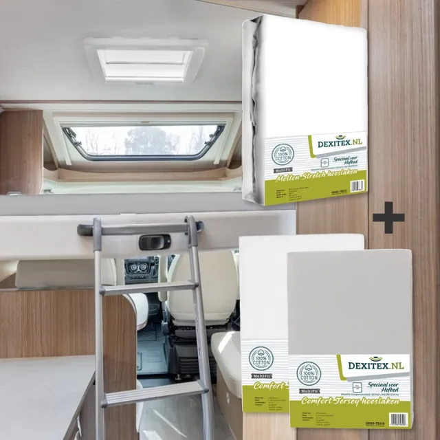 dexitex hefbed 1 x Molton & 2 hoeslakens Wit + Lichtgrijs / Geschikt voor Camper 1 x molton/ 1 hoeslaken Wit + 1 hoeslaken Lichtgrijs