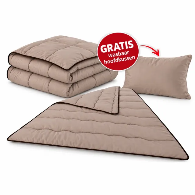 StamoTex Dekbed & Hoofdkussen Set zonder Overtrek -Taupe 140 x 200 cm – All Year – Anti-allergisch – Wasbaar op 60°C - Hoesloos dekbed - 1 persoons dekbed