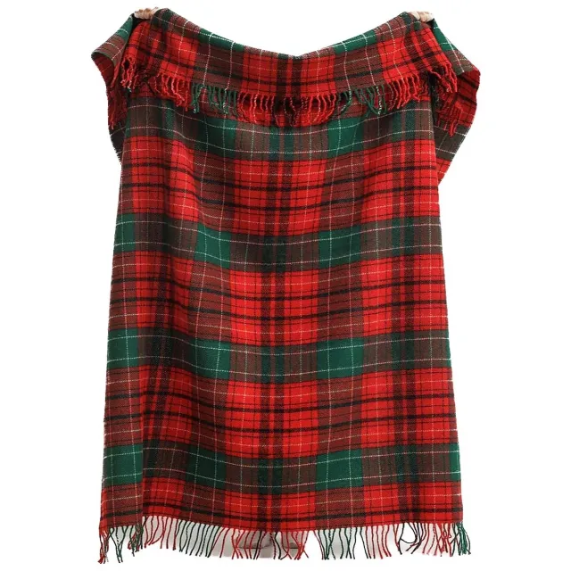 Most Wollen tartan plaid Tartan Noel - 100% schapenwol - 140 x 200 cm - rood - groen rood, groen