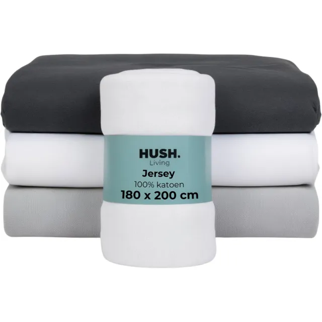 HUSH. Living HUSH Living - Hoeslaken Jersey - 100% Katoen - 160 Grms - Kreukvrij en Strijkvrij - Rekbaar - Lekker Warm - 180x200+30cm - Wit