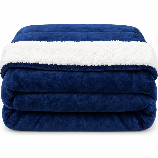 Levano Fleece Deken 150 x 200 cm - Sprei - Dekentje voor op de Bank - Warme Deken - Plaid Blauw - Sherpa Fleece Plaid - Winterdeken - Bankdeken Hond - Bankdekens Blauw;Wit