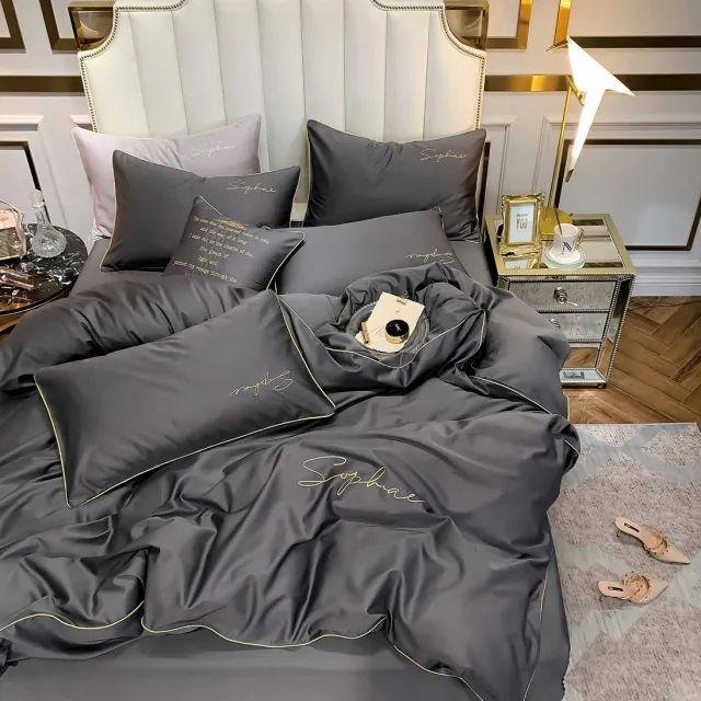 cotton world Luxe Dekbedovertrek Donkergrijs met Gouden Accenten