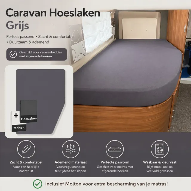 StamoTex Textielpakket Frans bed - 1 molton met 1 x Antraciet grijs hoeslaken, RECHTS | Hoeslaken frans matras
