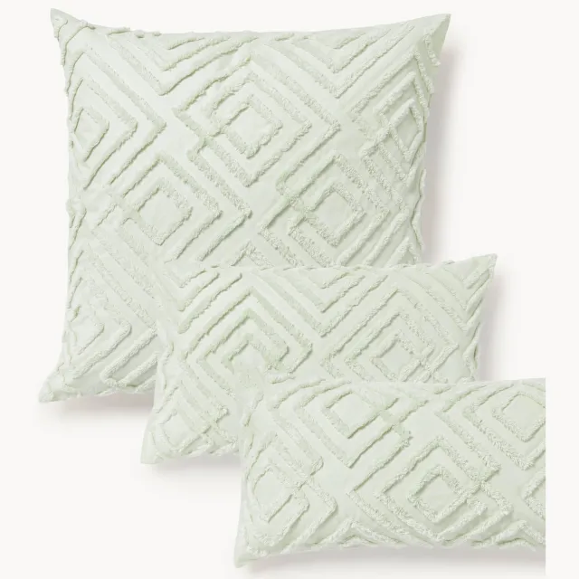 Westwing Collection Katoenen perkal kussensloop Phil met getufte design Lichtgroen