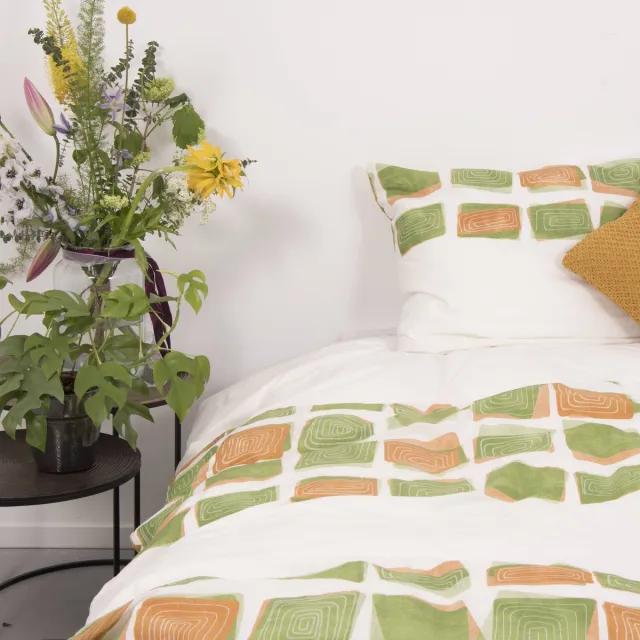 SENZATIONE 100% Katoen Percaline Dekbedovertrek 200x200/220-2x60x70 cm BELICIA GROEN MULTI