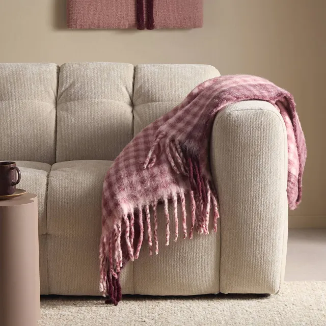 NOUS Living Jade geruite plaid roze crème, foto 2
