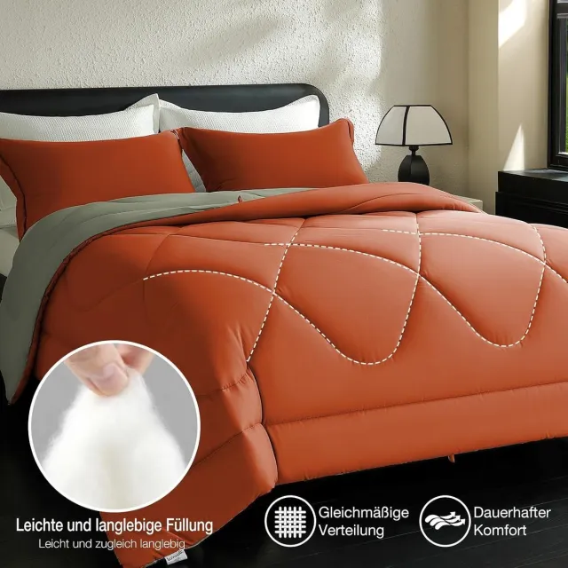Vellaro Dekbed zonder overtrek - Terracotta/Donkergroen - 155 x 220 cm - Hypoallergeen Polyester Vierseizoenen - Voor Allergiepatiënten