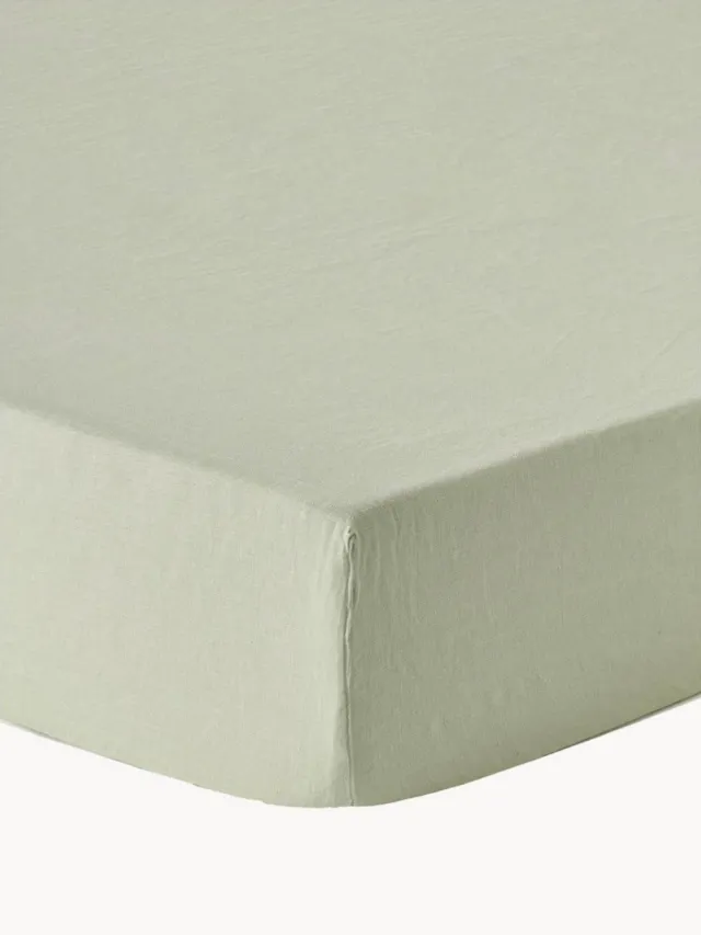 Westwing Collection Topper hoeslaken Airy, gewassen linnen Lichtgroen