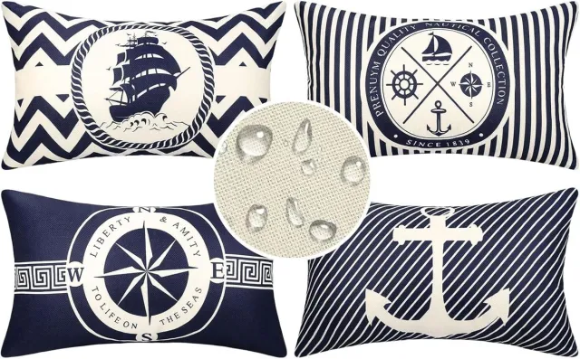 Ibenzoa Waterdichte Kussenset van Vier met Maritiem Streepmotief - Outdoor Bescherming zwart