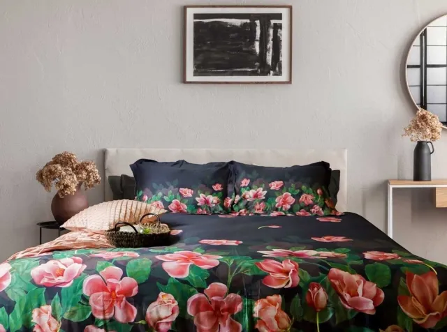 Suite sheets Dekbedovertrek Katoen Satijn Bed of Roses - Lits Jumeaux 240x200/220 cm + 2 Kussenslopen - 350TC Zeer mooie kwaliteit Zwart