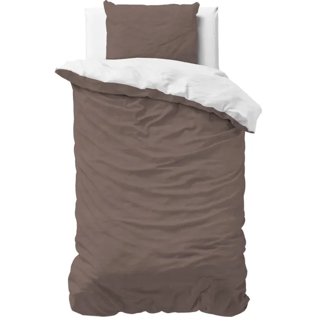 Dreamhouse Flanel Twee Kleuren - Dekbedovertrek - Eenpersoons - 140x200/220 + 1 kussensloop 60x70 - Taupe/Wit Taupe, Wit