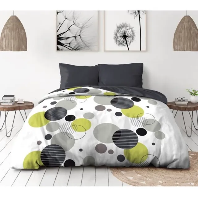 HOME LINGE PASSION Set microvezel beddengoed - BULLES DE REVE - overtrek 220 x 240 cm + 2 kussenslopen 63 x 63 cm - Grijs