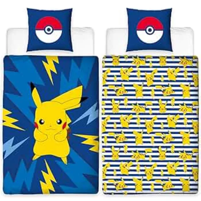Pokémon Pokemon Dekbed Overtrek Pikachu - 140 x 200 cm Dubbelzijdig Dekbedovertrek - 1 persoons - 1 Kussensloop Blauw/geel