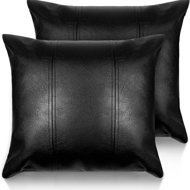 Moon Light Distributions Set van 2 luxe faux lederen kussenhoezen – 50 x50 cm – zwart, waterafstotend, past op 45x45 of 50x50 cm kussens
