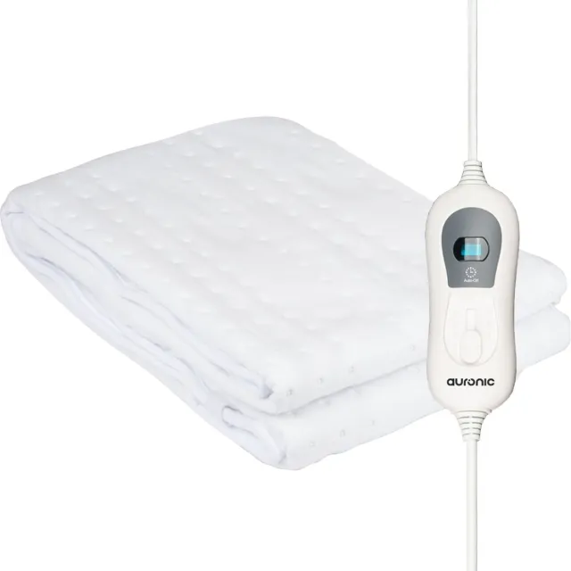 Auronic Elektrische Onderdeken - 150 x 80 cm - 1 Persoons Warmtedeken - 3 Warmtestanden met Timer - met Hoekelastieken - Verwarmingsdeken - Wit