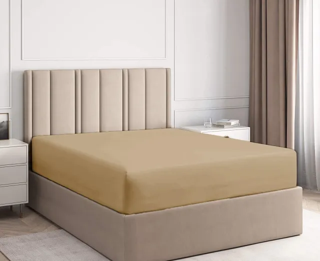 Lubna Home Hoeslaken Tweepersoons 180x200+30 cm met elastiek rondom 100% Katoen- JERSEY -BEIGE