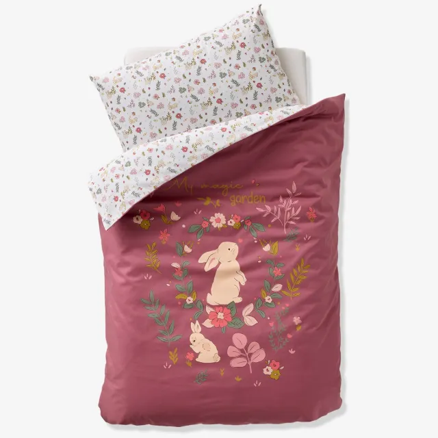 vertbaudet Bedset voor baby's met dekbedovertrek + kussensloop LAPIN ENCHANTÉ Oudroze