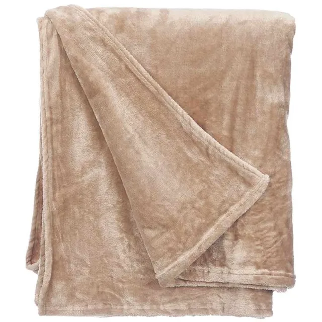 Giftdecor Fleece deken/plaid - beige - polyester - 130 x 160 cm - Fluffy/zachte stof