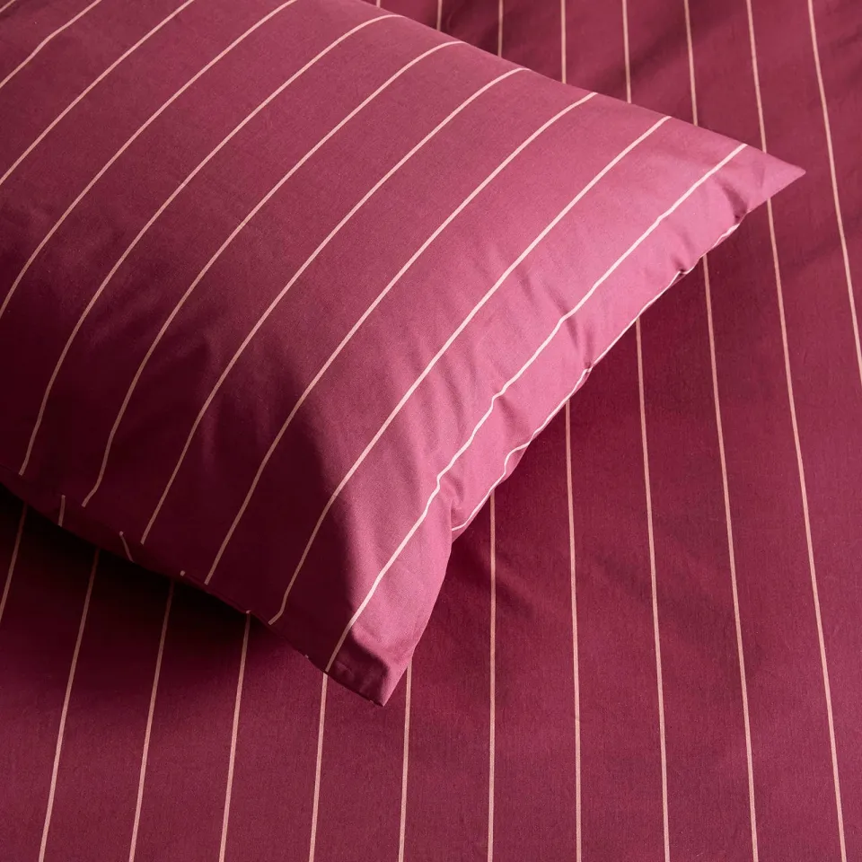 NOUS Living katoenen gestreepte dekbedovertrek donkerrood Donkerrood/Roze