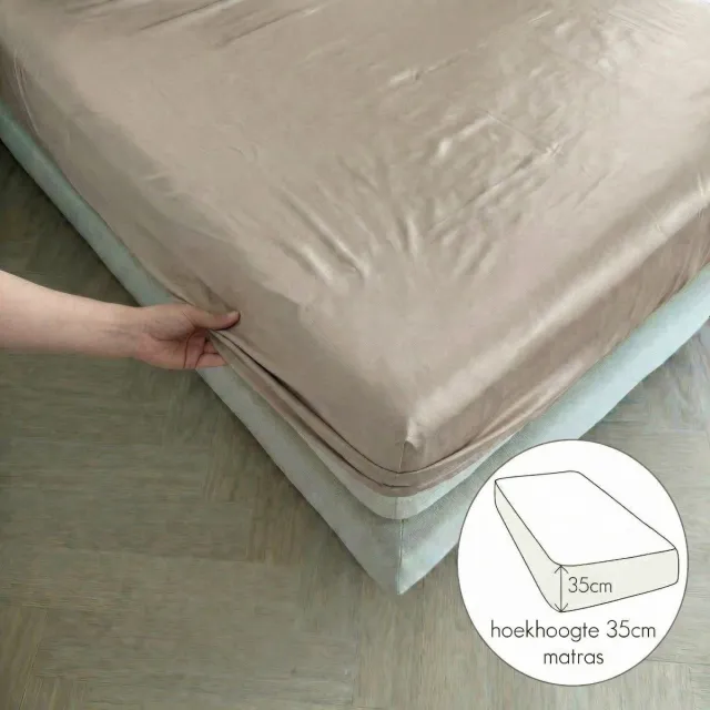 kayori Saya Hoeslaken Katoensatijn - 200x210-220cm - Matrasdikte 35cm - Luxe & Zacht- Beige - 200x210-220- Beige