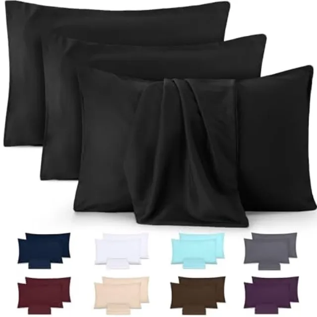 PromoHome Kussensloop Set van 4 - Zachte Geborstelde Microvezel Hoeslopen - Envelopsluiting - Krimp- en Kleurvast - 50 x 75 cm - Zwart