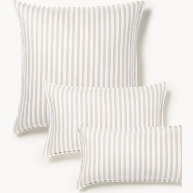 Westwing Collection Gestreepte flanellen kussenhoes Yola Beige