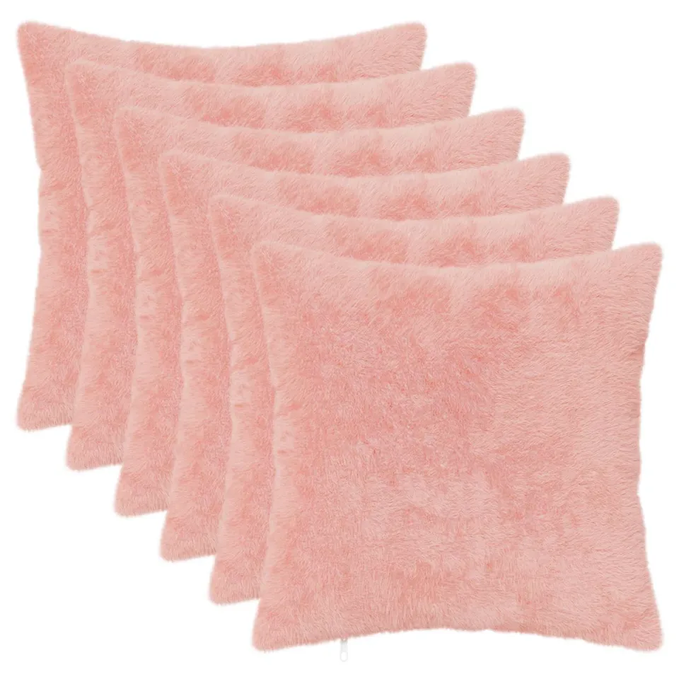vidaXL Kussensloop 6 st HEERLEN Roze 45 x 45 cm Nep Konijnenbont