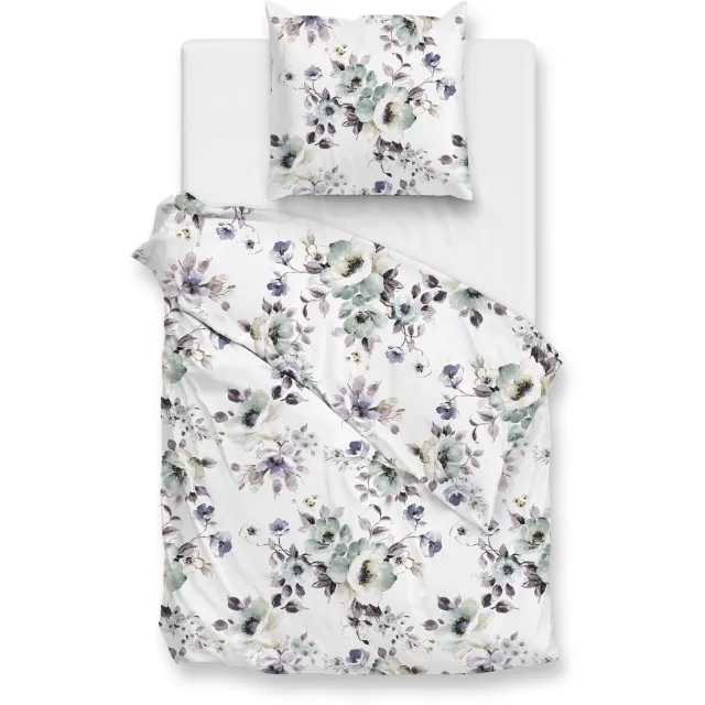 Zohome Dekbedovertrek Celia - Bedlinnen met Bloemen print - Wit - Dekbedhoes van 100% Katoen-Flanel Meerkleurig