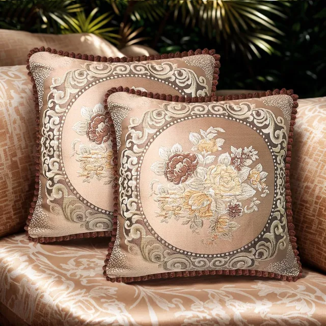 Unyqoos Set van 2 stijlvolle jacquard kussenhoezen voor bank en bed decoratie Ronde koffie