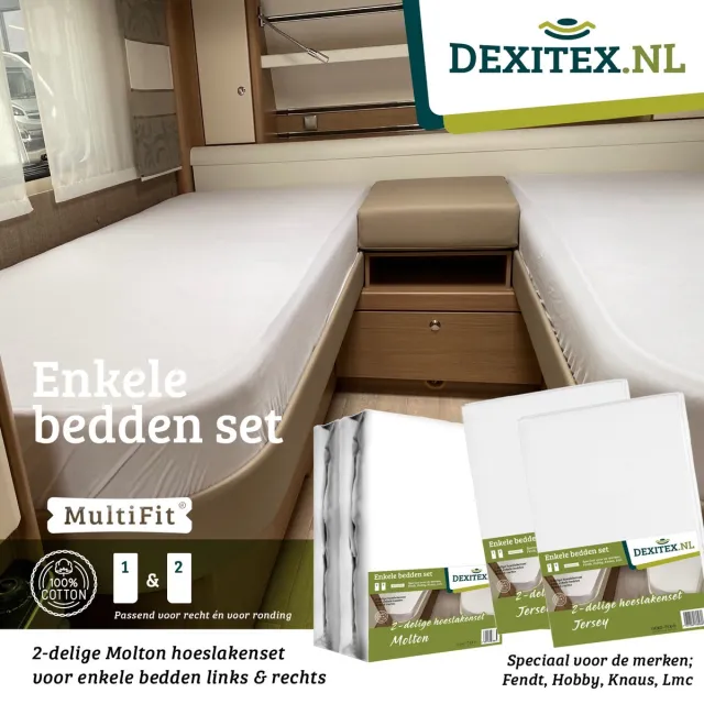 dexitex 1 x molton + 2 x Hoeslakenset Wit enkele bedden 2 delig geschikt voor Caravan Fendt-Hobby-Knaus-LMC-Tabbert-Weinsberg-Dethleffs-Bürnster 1 x molton 2 x hoeslaken Wit