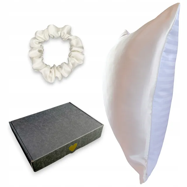 Misueno Zijde Kussensloop 50x70cm met Katoen & Haarband - Wit/Crème