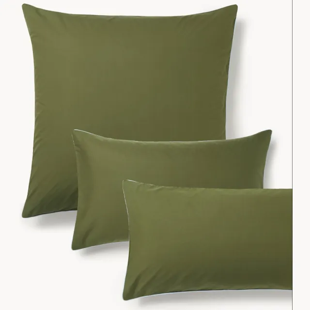 Westwing Collection Katoenen perkal kussensloop Daria met bies Groen