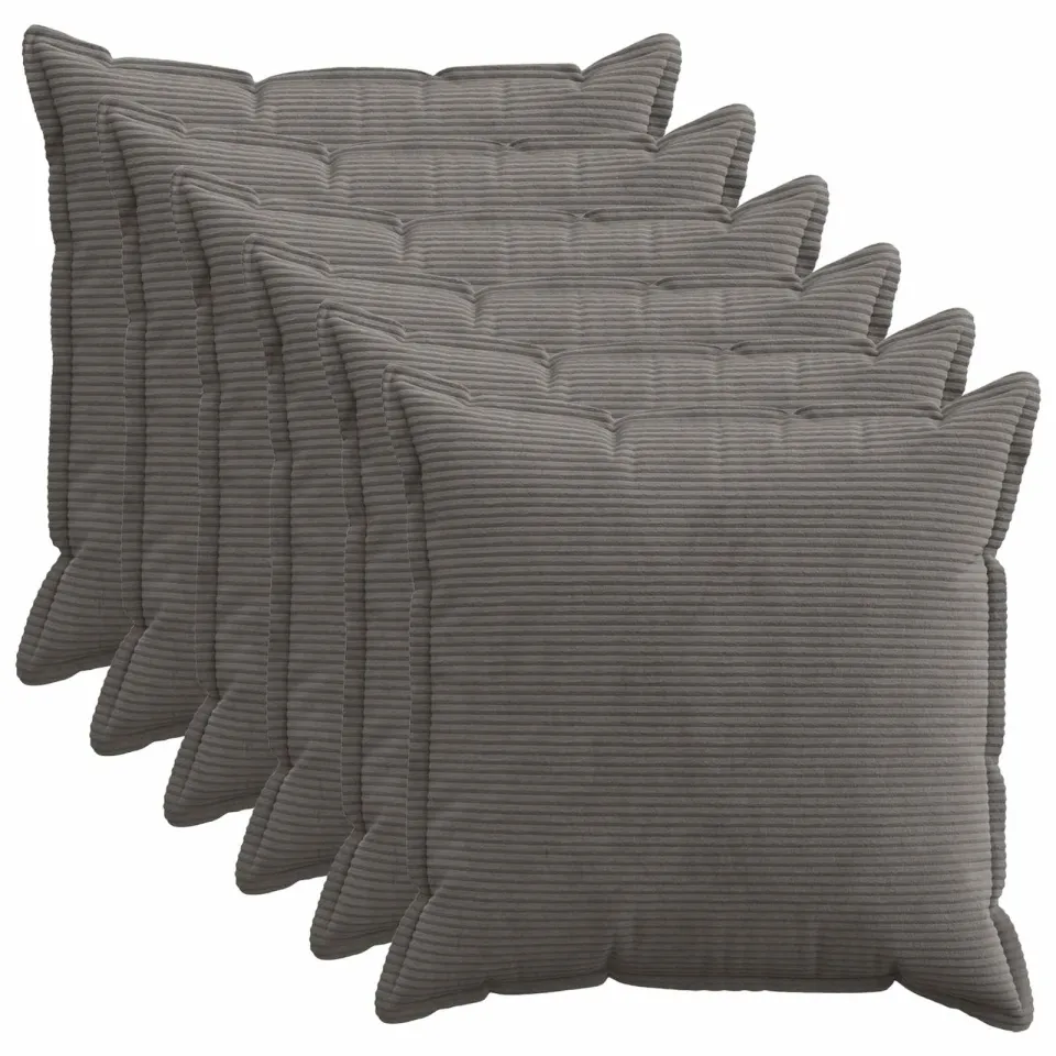 vidaXL Kussensloop 6 st HOUTEN Donkergrijs 55 x 55 cm corduroy, foto 2