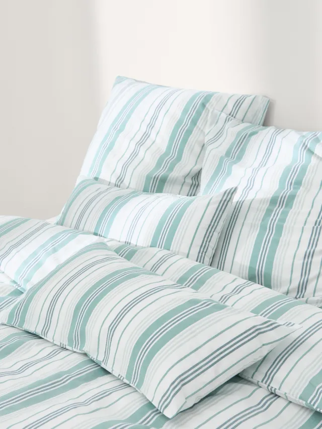 Westwing Collection Katoenen perkal dekbedovertrek Hildy Groen, Turquoise, Wit