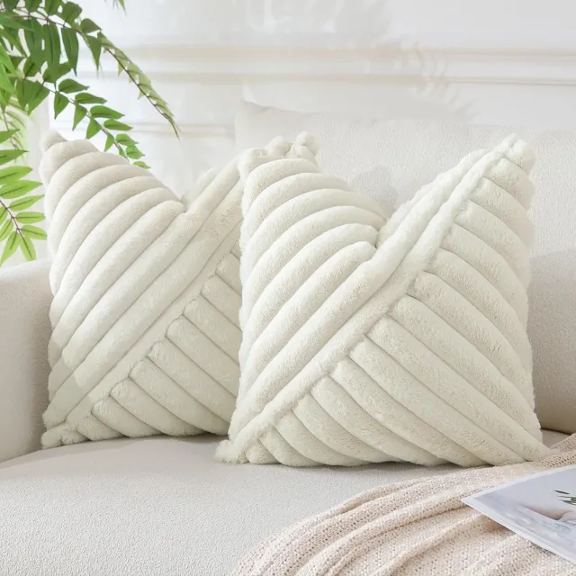 Famanu Set van 2 stuks pluche kussenhoezen ribfluweel look 45 x 45 cm rood