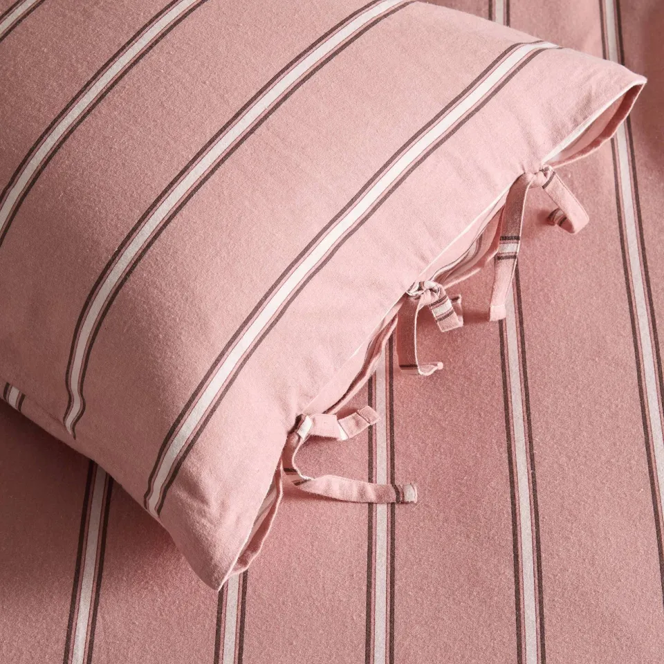 NOUS Living flanellen gestreepte 2-persoons dekbedovertrek 200x220 cm - roze, foto 5