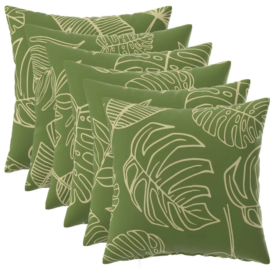 vidaXL Kussensloop 6 st HEERLEN Bladontwerp 45 x 45 cm Polyester Groen