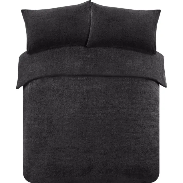 decoware Super zacht Teddy dekbedovertrek - zwart - 2 kanten teddy - Lits-jumeaux (240x220 + 2st 60x70cm)